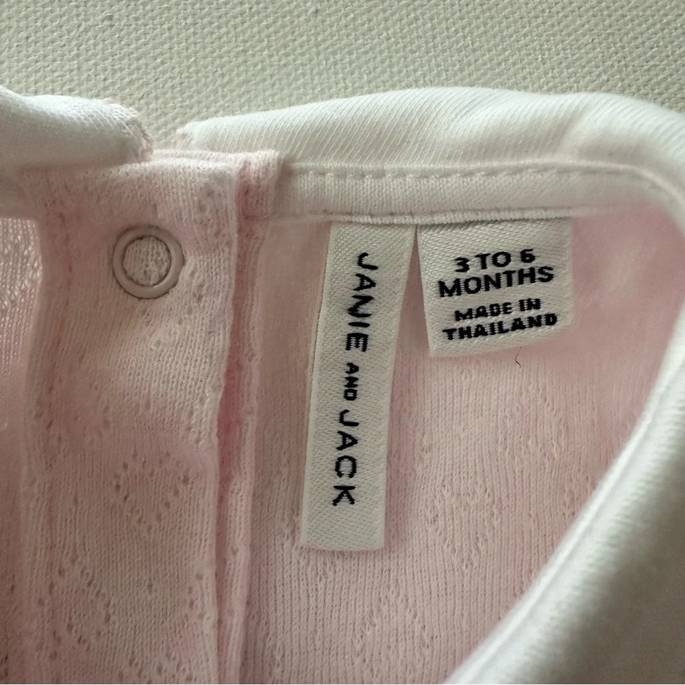 Janie and Jack 3-6 Months Baby Girl Pink Smocked Bubble Romper Peter Pan Collar